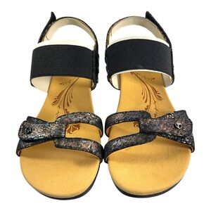 Revere Tahiti Black Metallic Python Wedge Sandals - Size 10